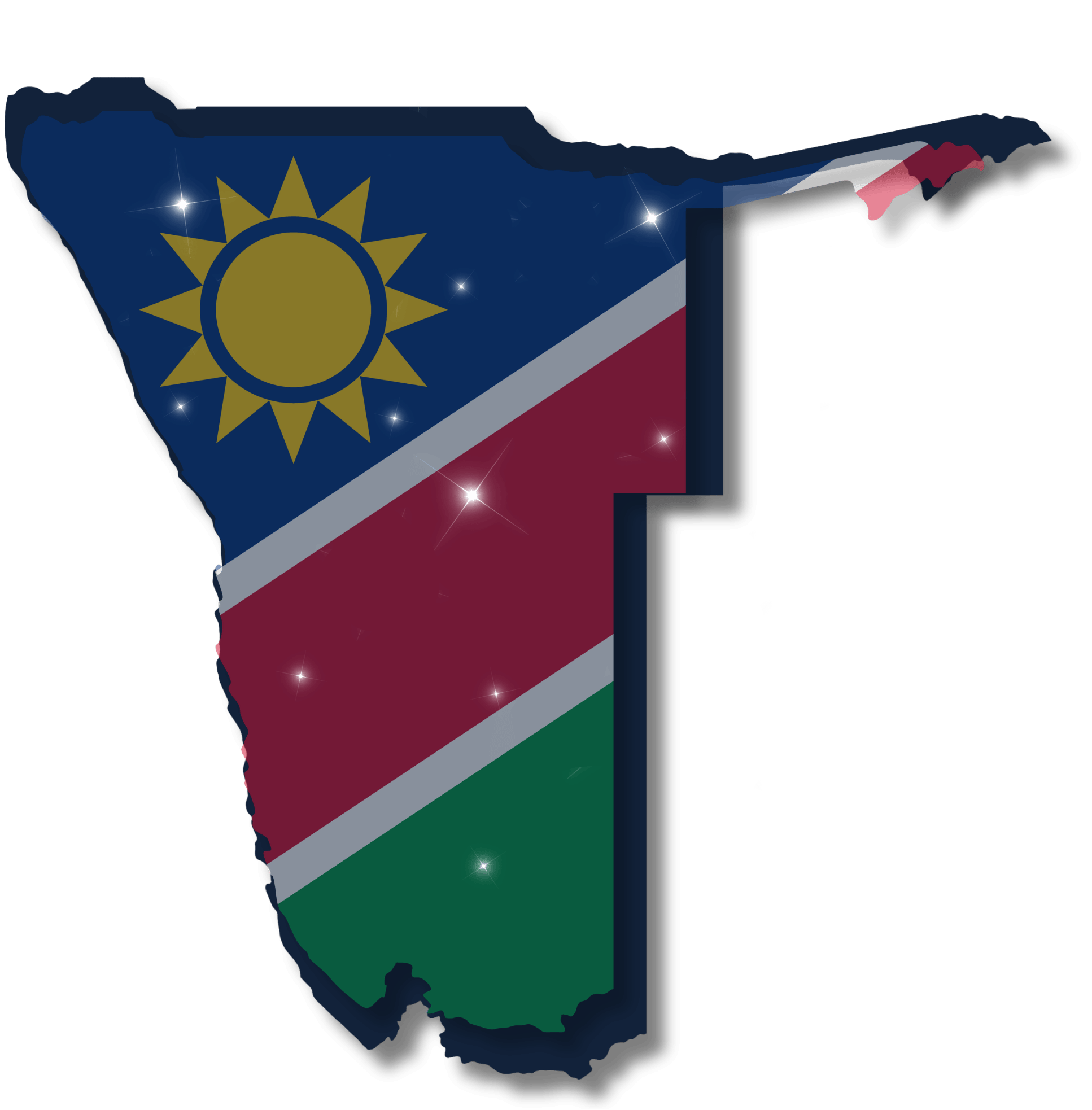 Map of Namibia in the colours of the Namibian flag